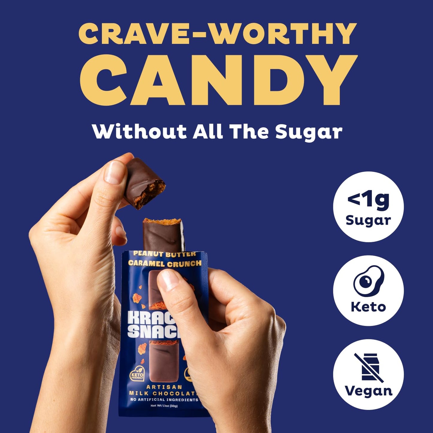 Krackd Snacks Keto Milk Chocolate Snack Bars - Vegan, Low Carb, On-The-Go, Low Calorie Snack, Chocolate Candy With Peanut Butter