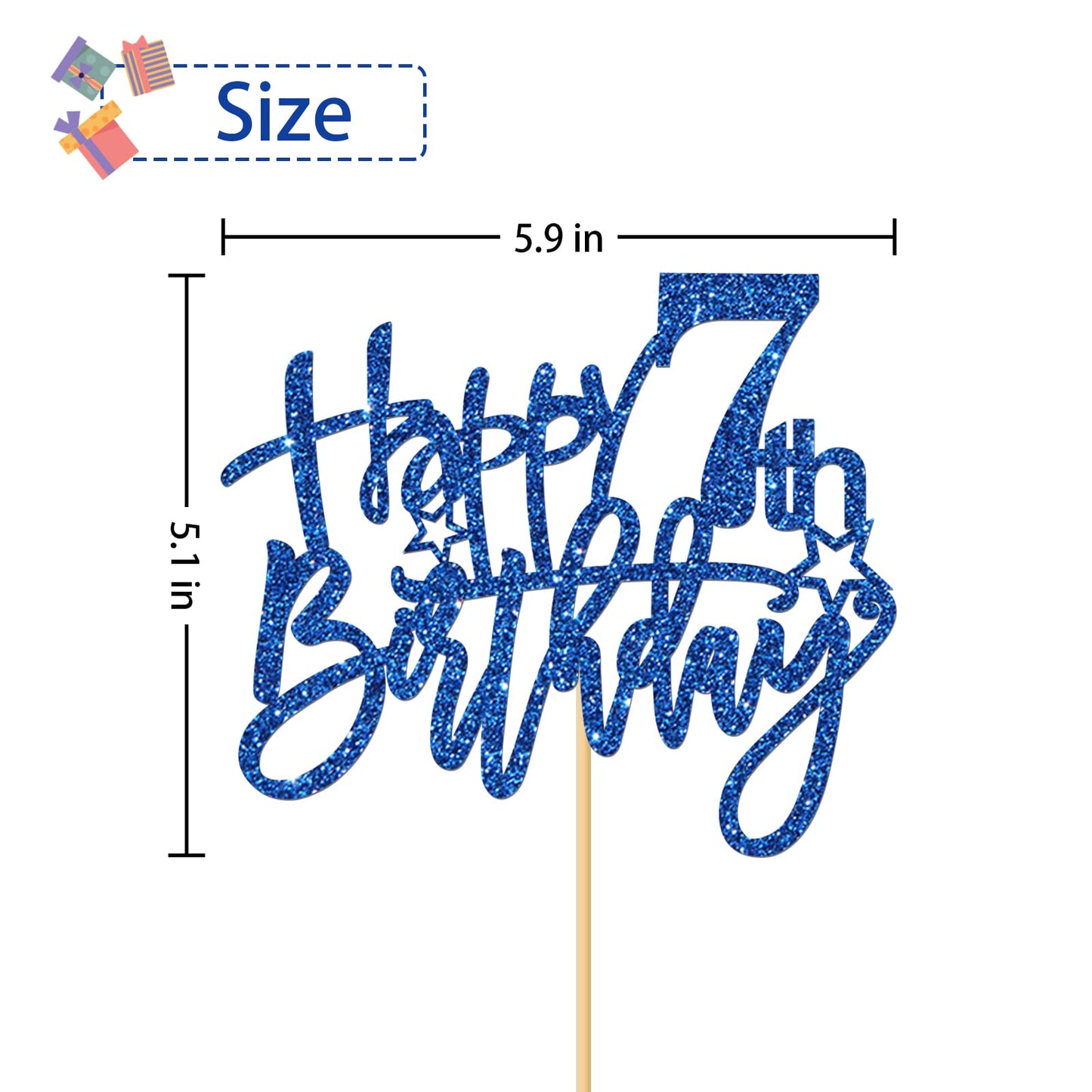 Roadsea Happy 7Th Birthday Cake Topper - Kid Girl Boy Seven Years Old Birthday Cake Supplies - 7Th Birthday Party Decorations -