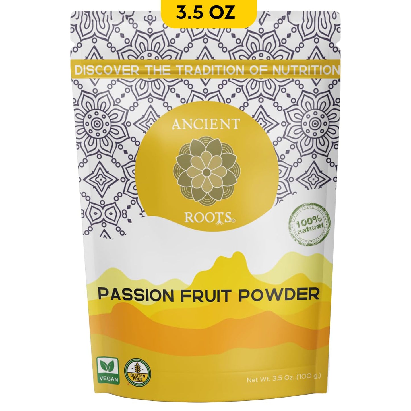 Ancient Roots Passion Fruit Powder - Natural Food Coloring & Flavoring, 3.5 oz, Yellow, Antioxidants & Fiber, 25 Servings