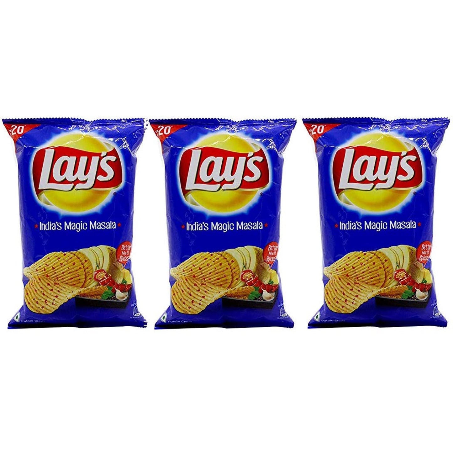 Lay'S Potato Chips, India'S Magic Masala Flavour, Crunchy Chips & Snacks 3 Pack