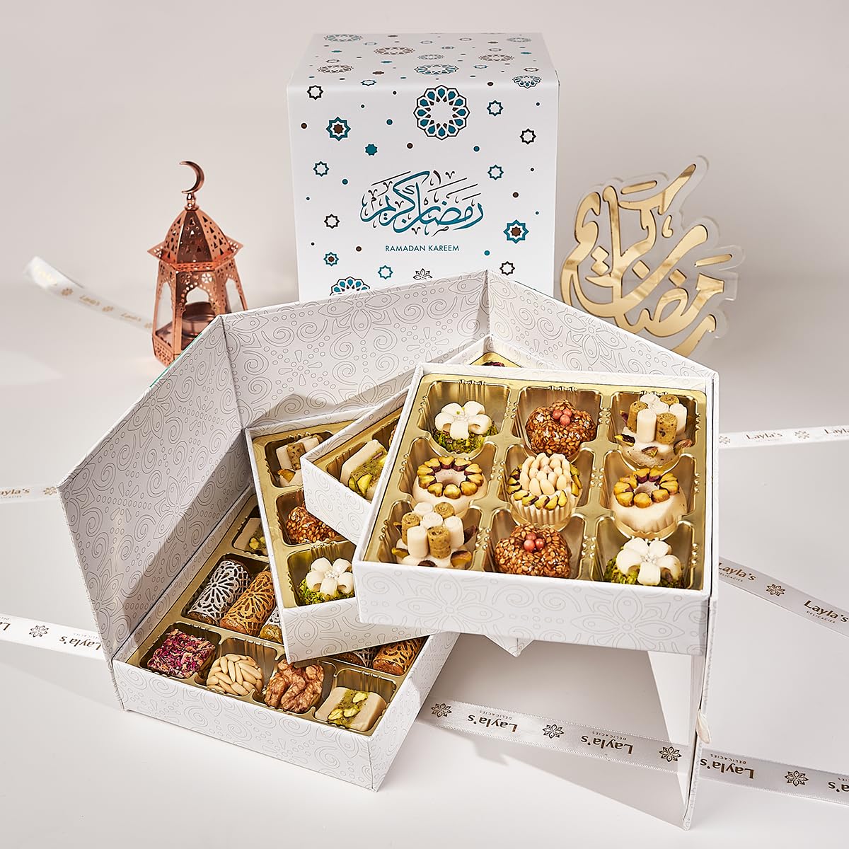 Laylas Delicacies Mediterranean Treats Gift Box For Ramadan Mubarak - Handmade Healthy Mixed Nutty Flavors Pastries - Halal, Veg