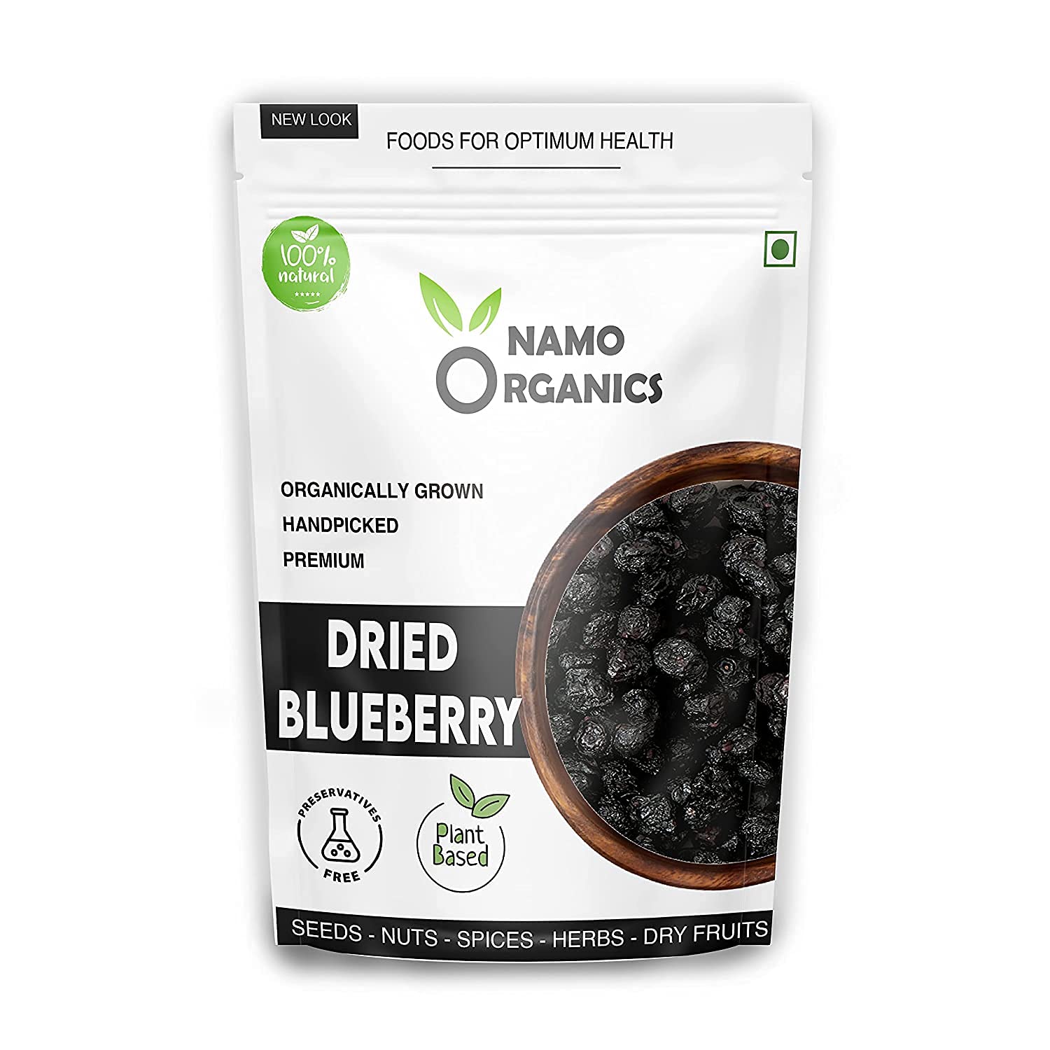 Namo Organics - Dried Whole Blueberries - 500 Gm Pouch - Blueberry without added sugar (Unsweetened Dry Fruits)