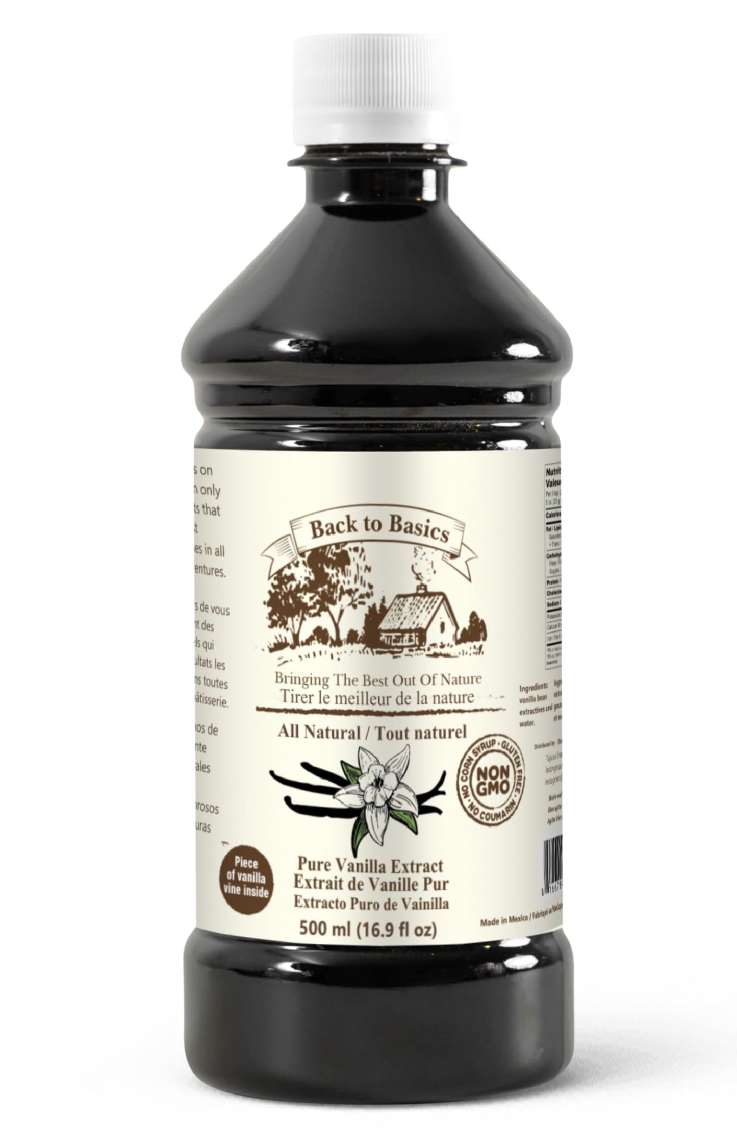 BACK TO BASICS Pure Vanilla Extract - 16 oz - All Natural Mexican Vanilla for Cooking and Baking