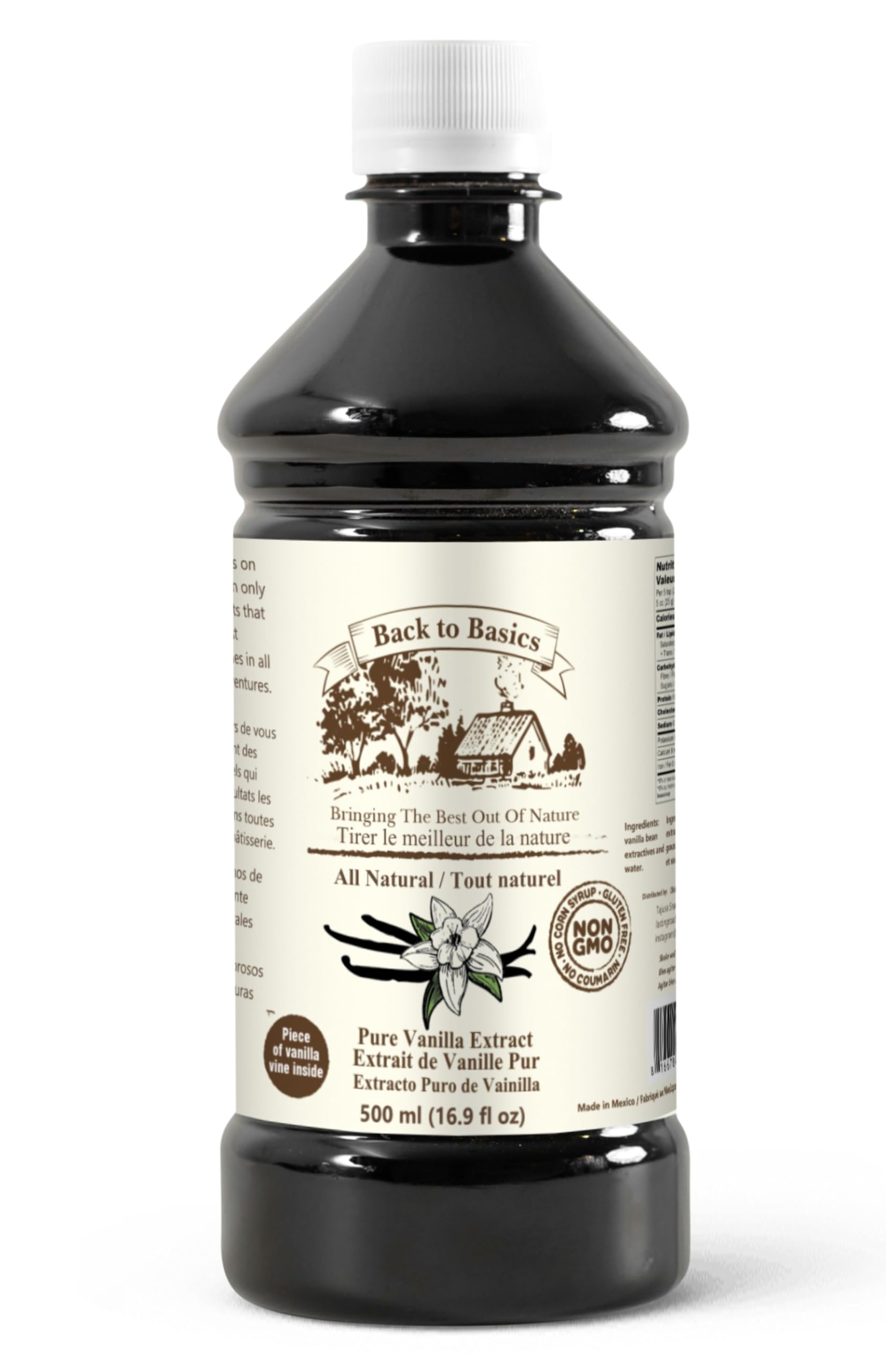 BACK TO BASICS Pure Vanilla Extract - 16 oz - All Natural Mexican Vanilla for Cooking and Baking