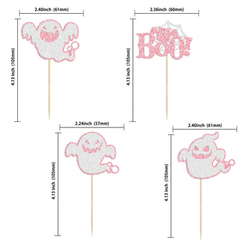 24Pcs Halloween Ghost Cupcake Toppers Pink Glitter Halloween Boo Cake Decorations Halloween Baby Shower Cake Picks For Halloween
