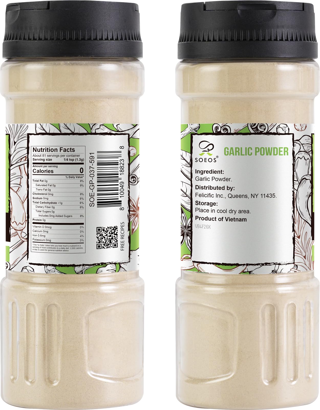 Soeos Garlic Powder, 105G (3.7Oz), Garlic Powder Seasoning, Additive Free, Non-Gmo, Garlic Seasoning For Flavor Vegetables, Gril