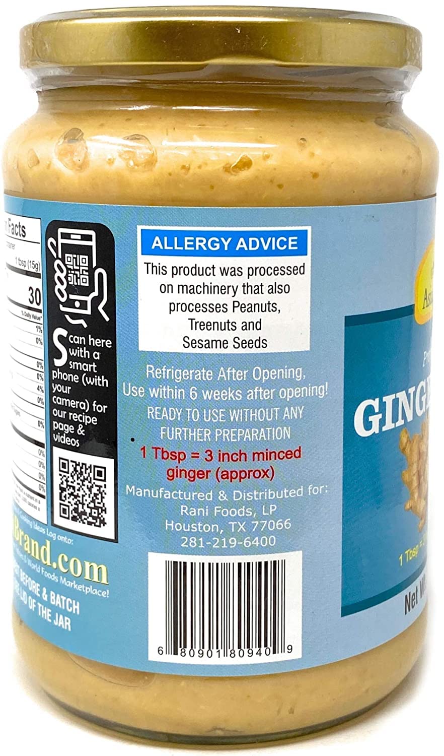Asian Kitchen Ginger Cooking Paste 26.5Oz (750G) Glass Jar ~ Vegan | Gluten Free | Non-Gmo | No Colors | Indian Origin