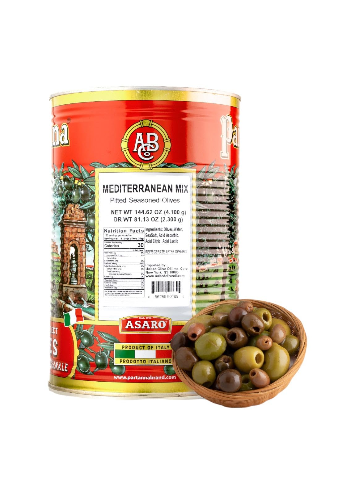 Partanna Mediterranean Pitted Olive Mix - Authentic Sicilian - Product Of Italy - Savory, Rich And Bold Flavors - Premium Handpi
