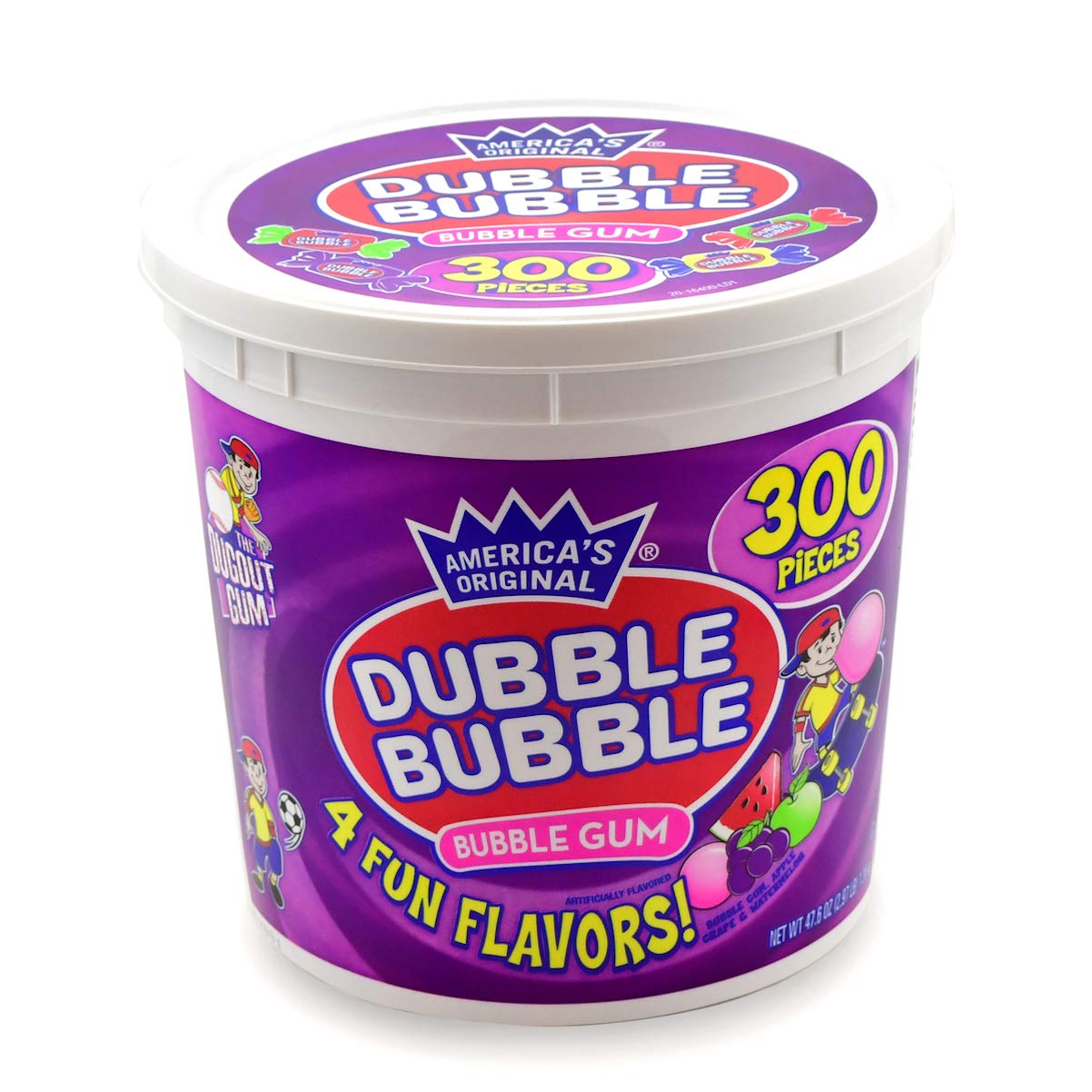 Tootsie Roll Dubble Bubble Gum - 300 Count Resealable Tub - Assorted Flavors - Peanut & Gluten Free - 47.6 Ounce