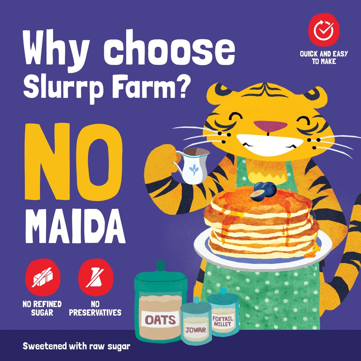 Slurrp Farm No Maida Blueberry Milk Pancake Mix | Instant Breakfast Mix Made With Oats And Jowar | Eggless Healthy Breakfast For