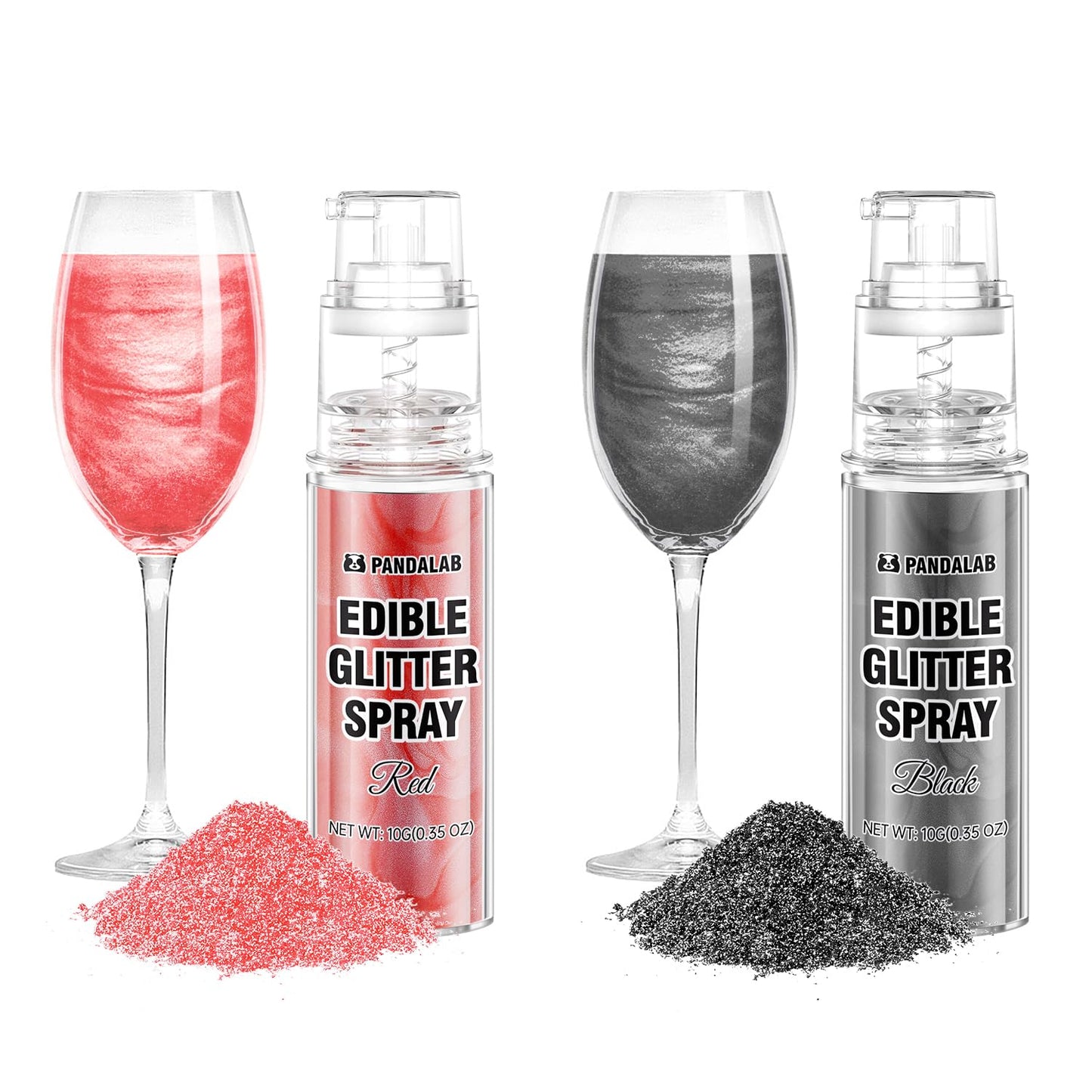 Pandalab Edible Glitter Spray - Black & Red Luster Dust for Drinks & Desserts - 0.35oz/10g Bottle