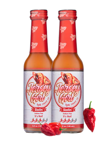 Jersey Girl Hot Sauce Co, Sizzlin' Original Spicy Hot Sauce (All Natural) & (Low Sodium) Crafted With Trinidad Scorpion, Long Ho