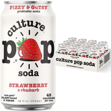 Culture Pop Soda Sparkling Probiotic Drink, Vegan Soda for Gut Health, Non-GMO, GF, No Added Sugar, 12 Pack, 12 Fl Oz Cans, Stra