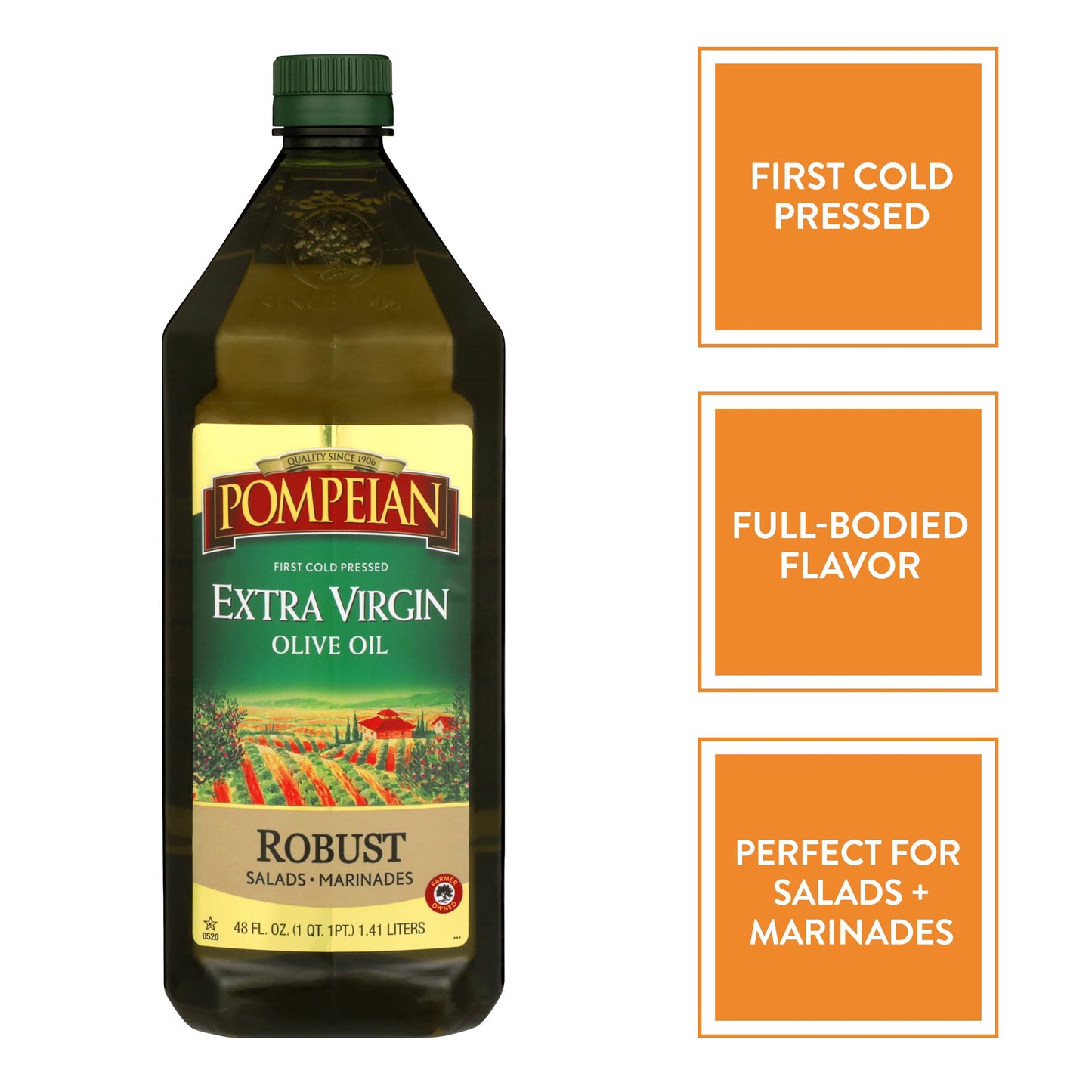 Pompeian Robust Extra Virgin Olive Oil, First Cold Pressed, Full-Bodied Flavor, Perfect for Salad Dressings & Marinades, 48 FL.