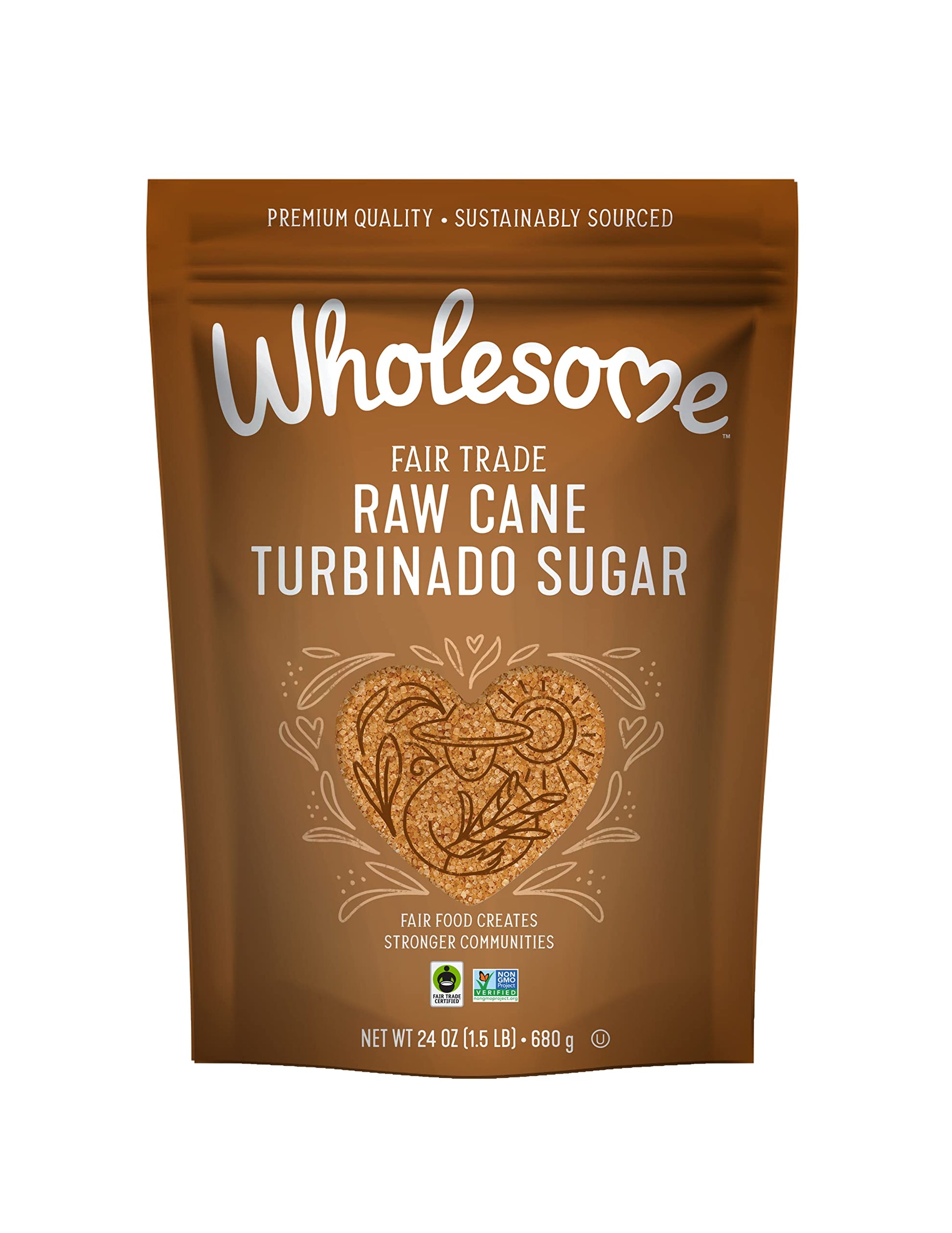 Wholesome Sweeteners Raw Cane Fair Trade Unrefined Non Gmo Gluten Free 1.5 Pound Pack Of, Natural Turbinado Sugar, 288 Ounce, (P