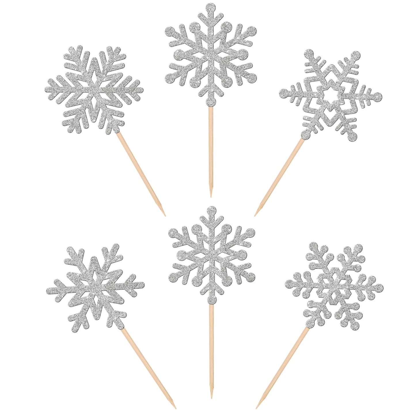 24 Pcs Snowflake Cupcake Toppers Glitter Frozen Snowflake Cupcake Picks Winter Wonderland Cake Decorations For Winter Frozen The