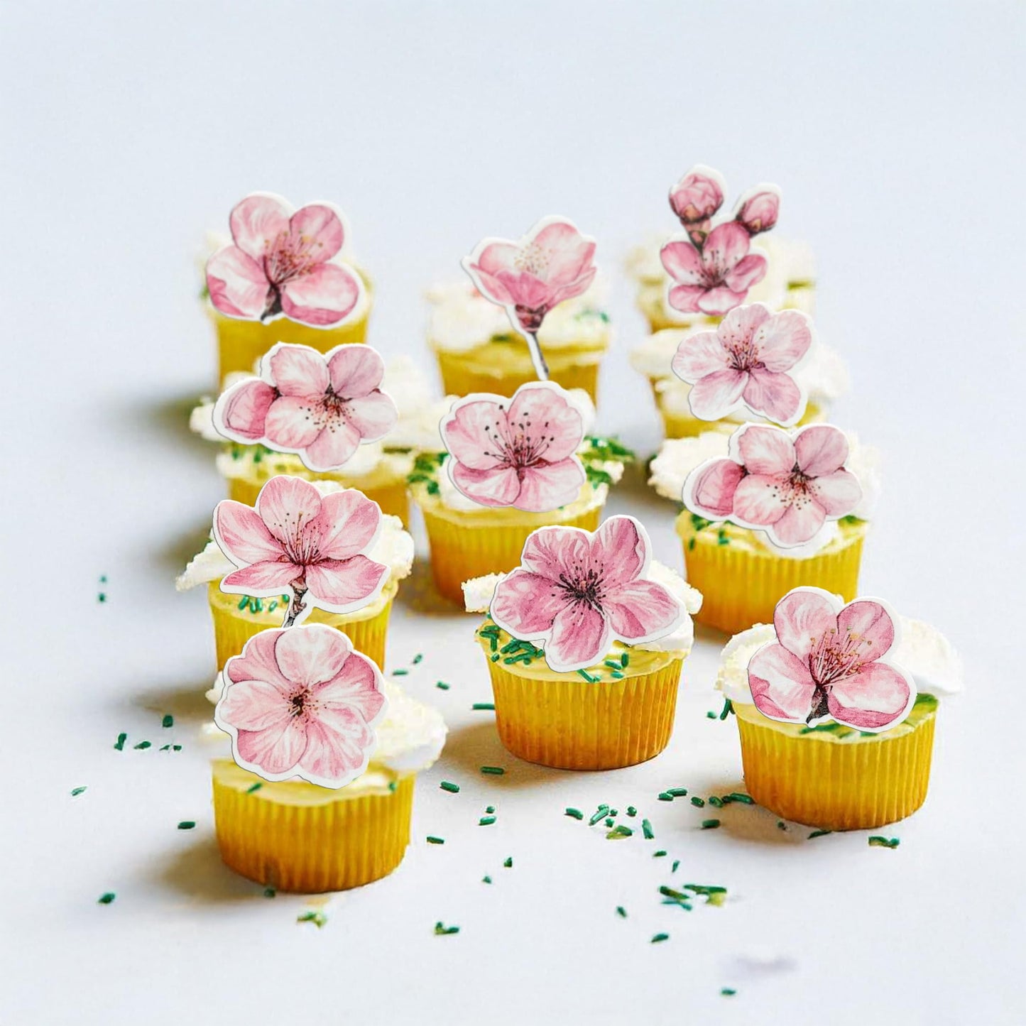 Ephlyn 50Pcs Edible Flowers Cake Topper Cupcake Toppers Wedding Themed Party Baby Shower Birthday Party Cupcake Picks Anniversar