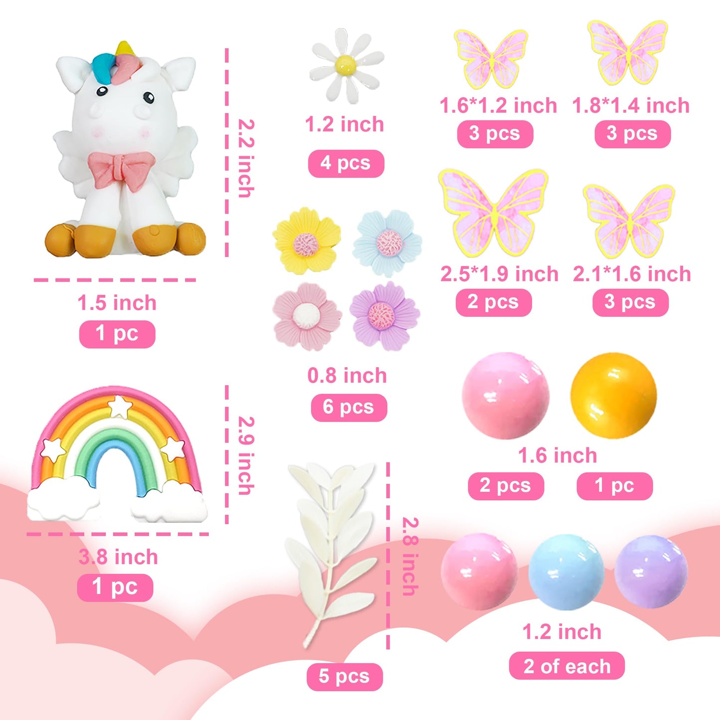 37 Pcs Unicorn Cake Topper, Unicorn Rainbow Cake Decorations With Rainbow Stars Unicorn Balls Happy Birthday Cake Decorations Fo