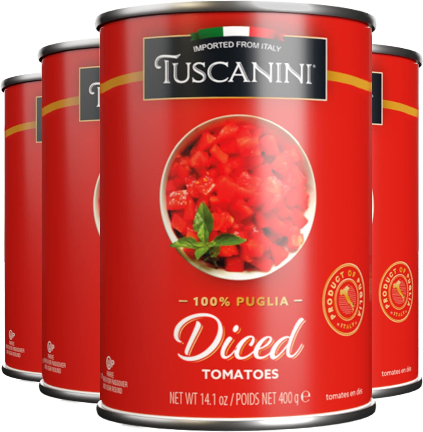 Tuscanini Diced Tomatoes 14.1oz (4 Pack) | 100% Italian Tomatoes, Delicious Taste & Texture, Perfect for Pizza and Sauces, BPA F