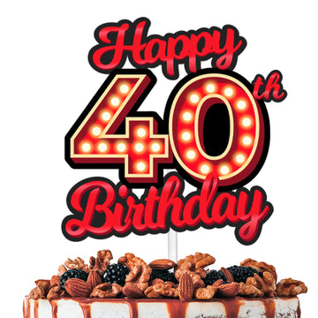Happy 40th Birthday Cake Topper Fluorescent Flashing Night Out Hen Movie Nightclub Theme Decor Supplies Boy Girl Happy Birthday 