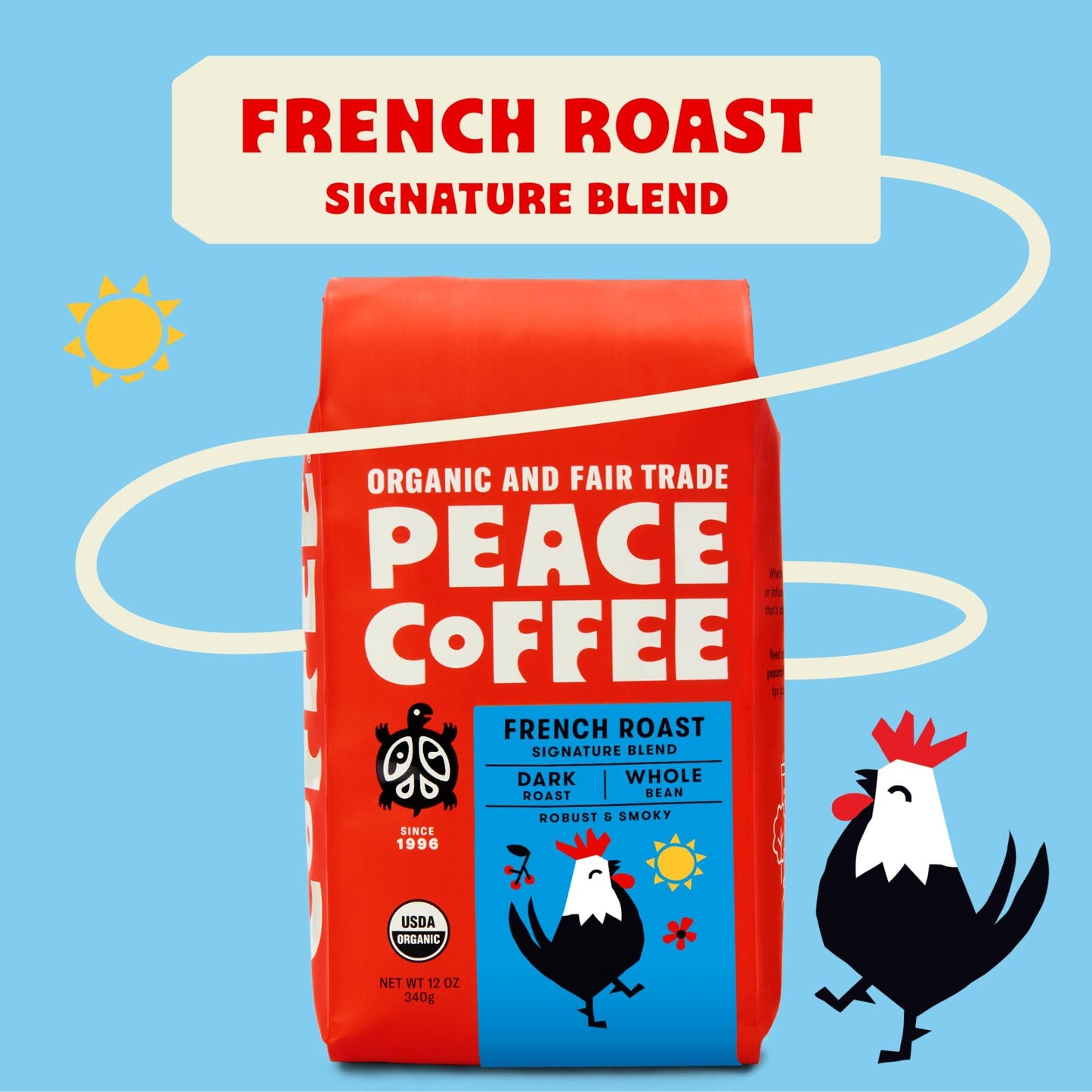 Peace Coffee French Roast (Peru Origin), Organic Fair Trade Dark Roast Coffee, Whole Bean 20 Oz. Bag