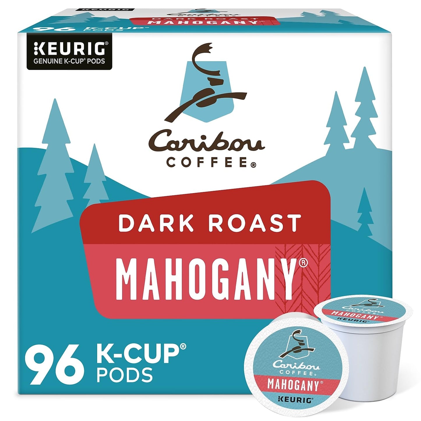 Caribou Coffee Mahogany, Single-Serve Keurig K-Cup Pods, Dark Roast Coffee, 96 Count