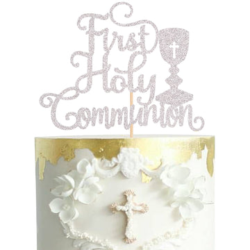 1 PCS First Holy Communion Cake Topper Glitter Baby Baptism Christening Cake Pick God Bless Cake Decorations for First Communion