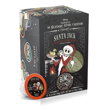 Bones Coffee Company Santa Jack, Cranberry Creme Brulee Flavored Coffee Pods, Low Acid Medium Roast Single-Serve Bones Cups For K-Cups Coffee Maker From The Nightmare Before Christmas, 12 Count