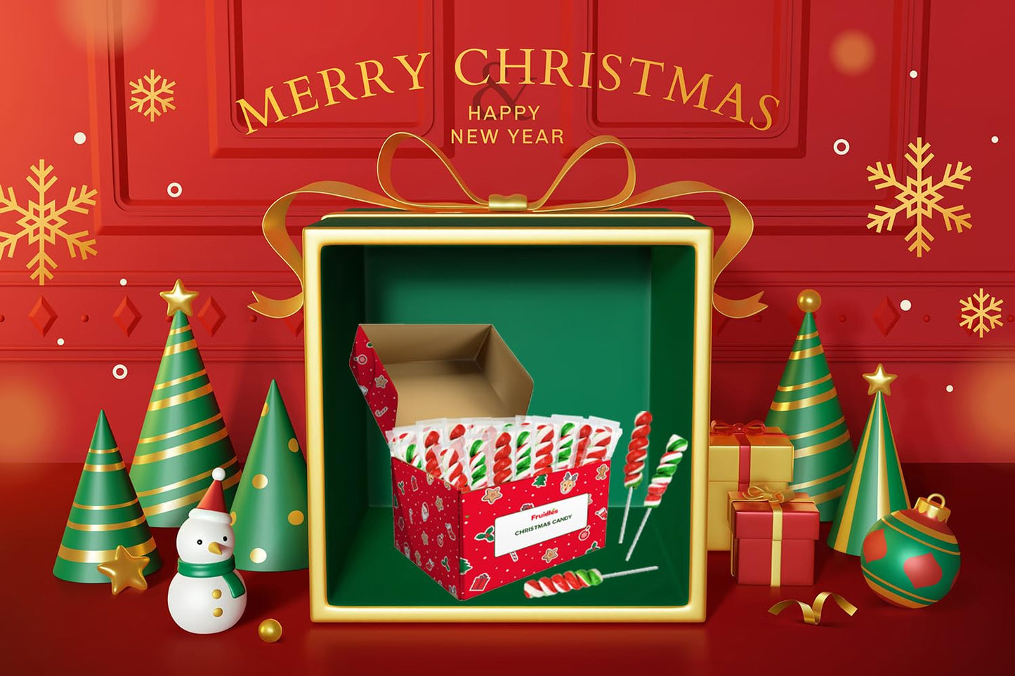 Fruidles Christmas Twist Lollipop, Mixed Fruit Flavor, 12-Pack, Multi-Color, Individually Wrapped 2-Inch Suckers