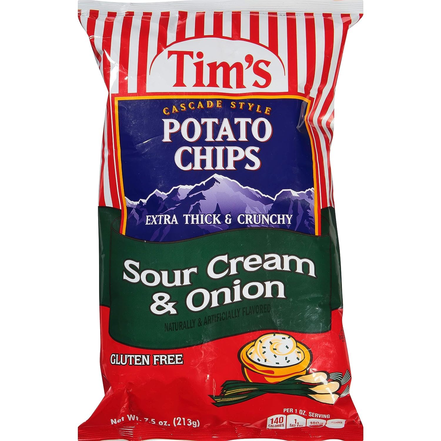Tims Cascade Style Potato Chips, Sour Cream & Onion, 7.5 Ounce (Pack of 4)