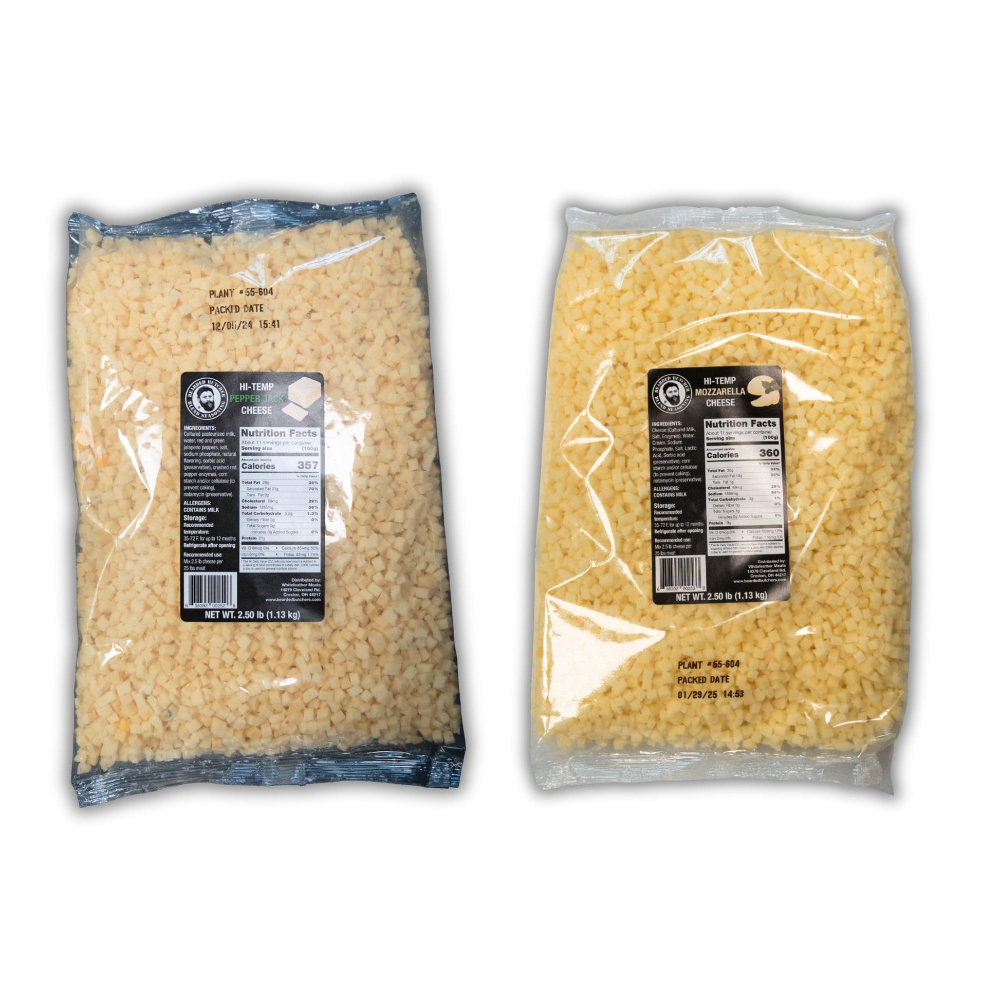 BEARDED BUTCHER HIGH-TEMP CHEESE, Pepper Jack & Mozzarella, 2.5 lb Bags (Pack of 2), Shelf-Stable, 400°F, Ideal