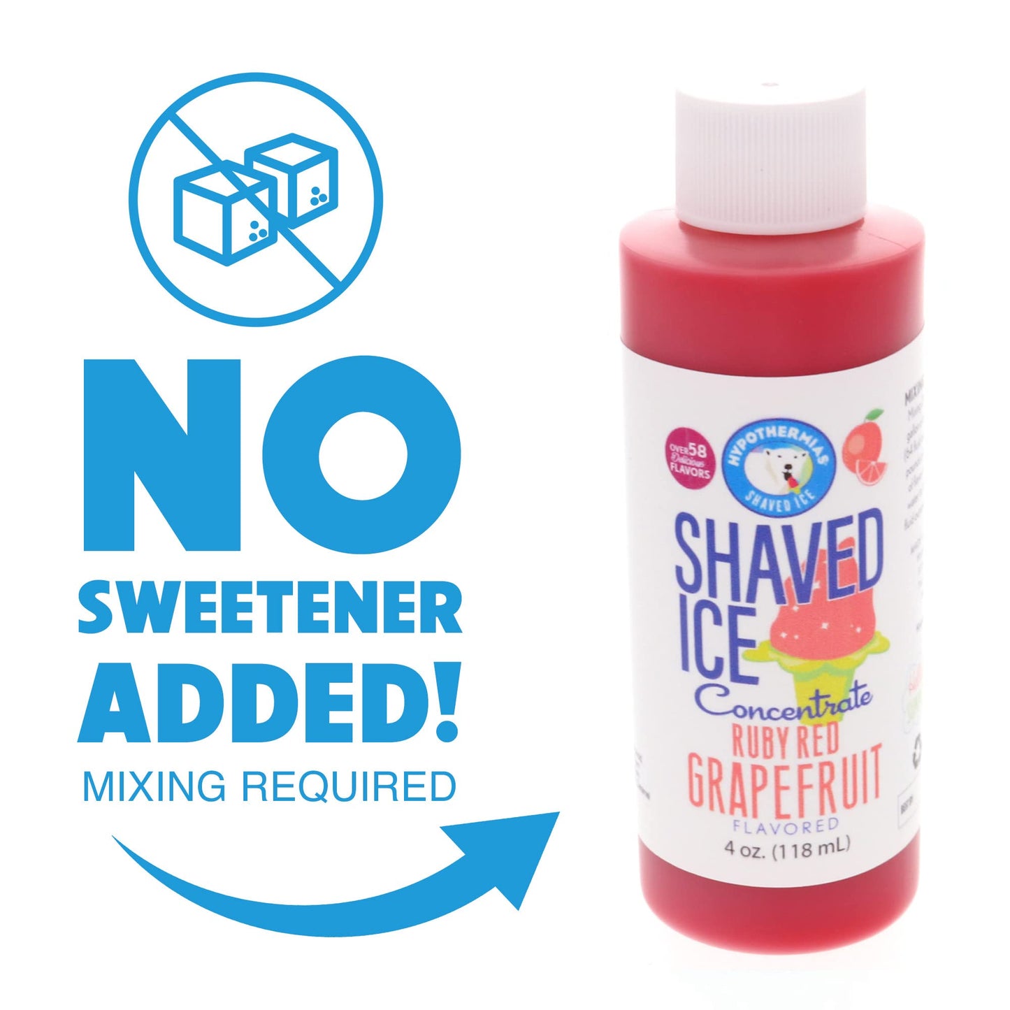 Hypothermias Shaved Ice And Snow Cone Syrup Unsweetened Flavor Concentrate - 4 Fl Oz - Makes 1 Gallon Of Ready To Use Syrup - Ru