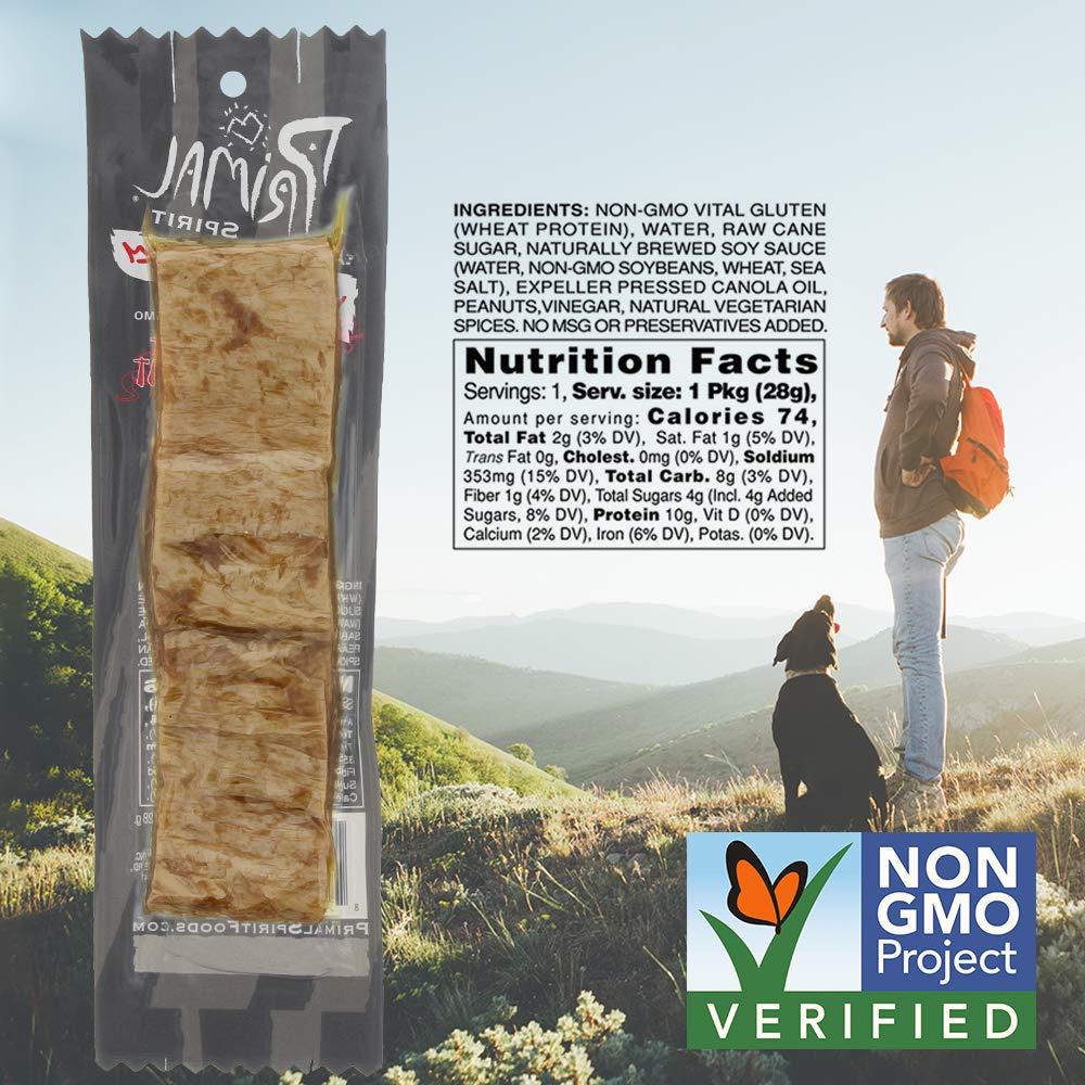 Primal Spirit Vegan Jerky - Classic Flavor    - Thai Peanut, 10 G. Plant Based Protein, Certified Non-Gmo, No Preservatives, Spo