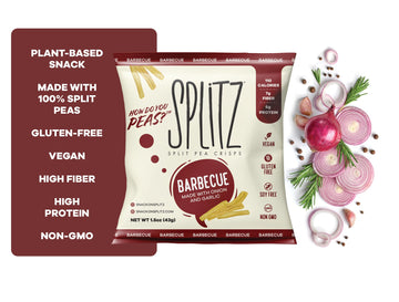 SPLITZ Split Pea Crisps Barbecue (1.5oz) 16ct Plant-Based, Organic, Non-GMO, Vegan, Gluten-Free, Superfoods, Healthy Snack for K