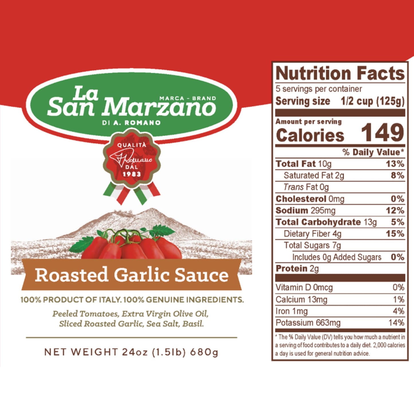 La San Marzano Roasted Garlic Pasta Sauce, All Natural, Non-GMO, Vegan, Gluten Free, 24 oz, Pack of 2