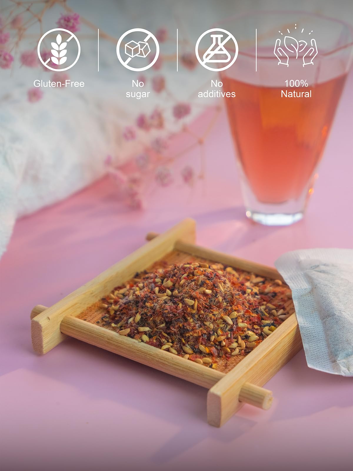 TeeLux Rosehip & Hibiscus Tea Bags, Caffeine Free, Slightly Tart & Fruity, 60 Count