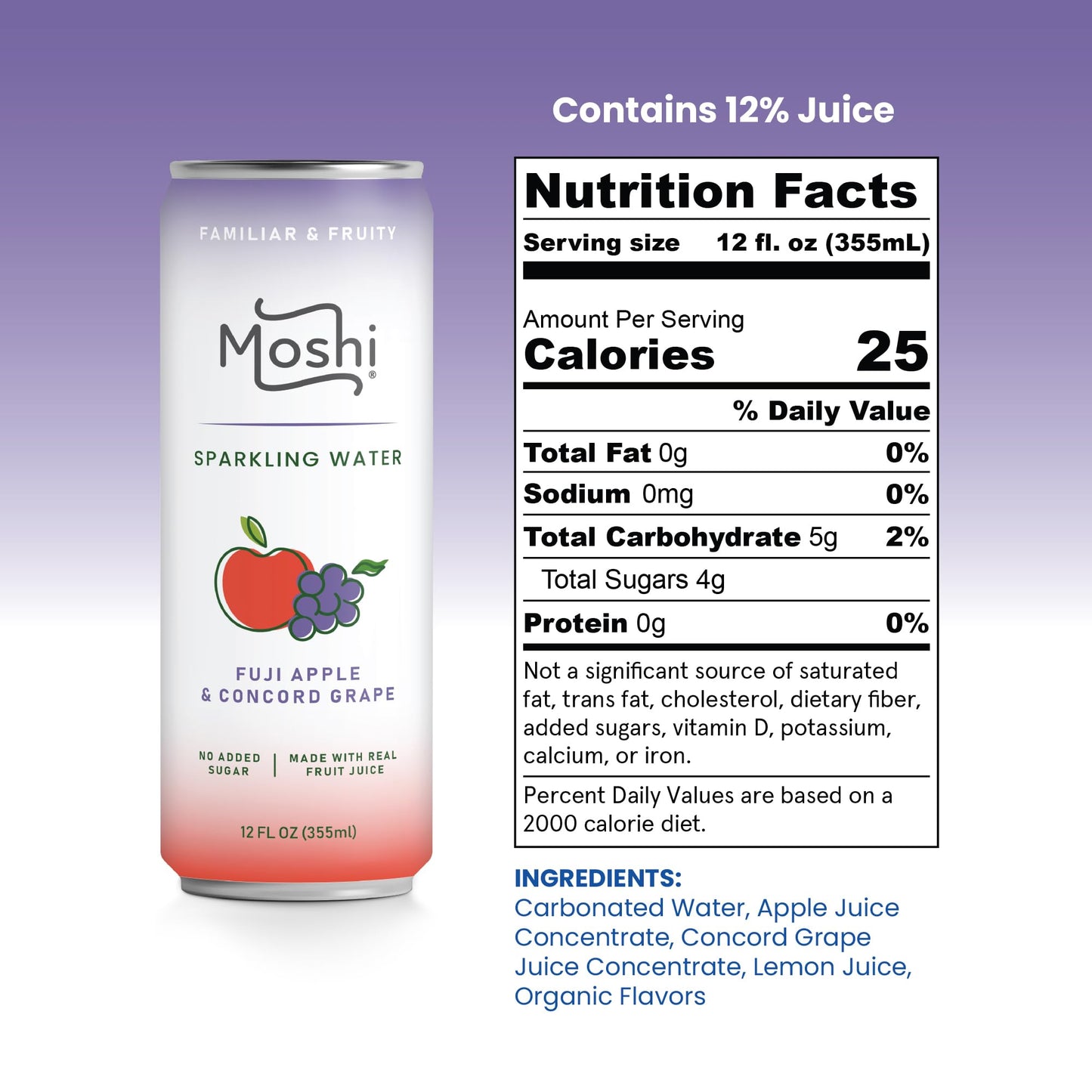 Moshi Asian Flavored Sparkling Water 12 Pack- Carbonated Drink Made With Real Fruit Juice - No Added Sugar - Low Calorie (Pack o