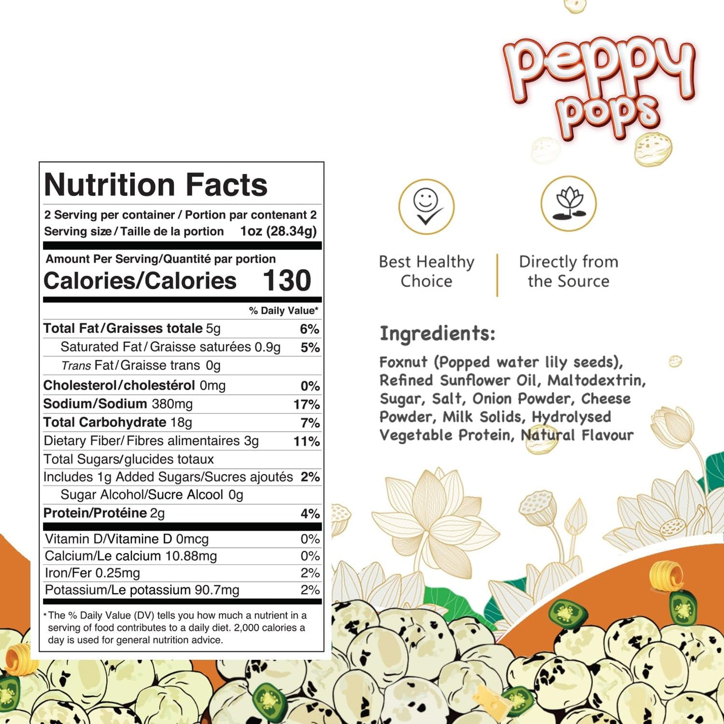 Peppy Pops Jalapeno & Cheesy Delight Foxnuts 2 oz (57 gm) - Spicy Cheesy Puffed Snack - Roasted Indian Makhana - Gluten-Free, Hi