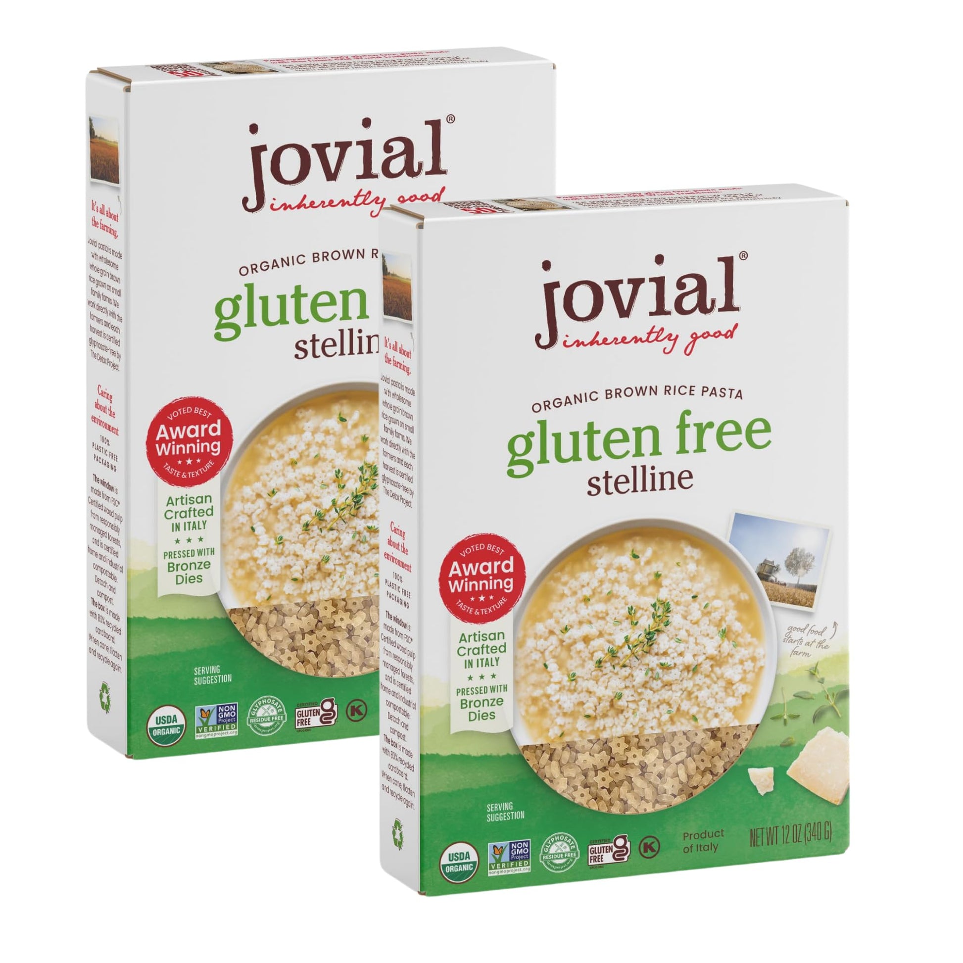 Jovial Whole Grain Brown Rice Stelline Pasta - Small Pasta, Star Shaped Pasta, Fresh Pasta, Whole Grain Pasta, Organic Pasta, Gluten Free, Dairy Free, Made In Italy - 12 Oz (Pack Of 2)