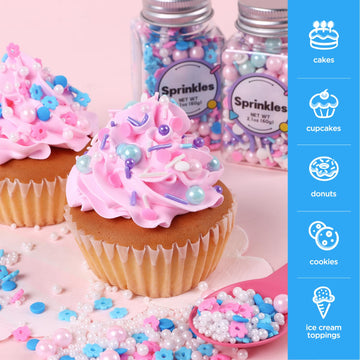 Edible Pink Sprinkles For Cake Decoration, Flower Sprinkles, Pearl Sprinkle, Pink Confetti Sprinkles For Valentines Cake Decorat