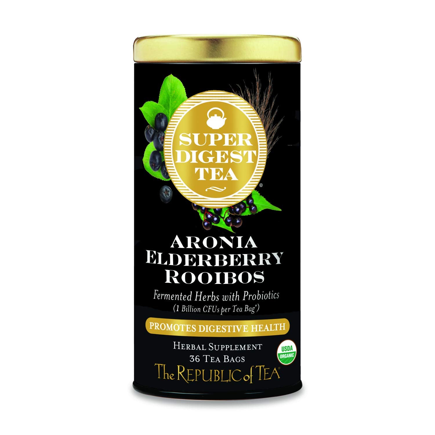 The Republic of Tea Organic Aronia Elderberry Rooibos Tea Bags, Probiotic, 36 Count