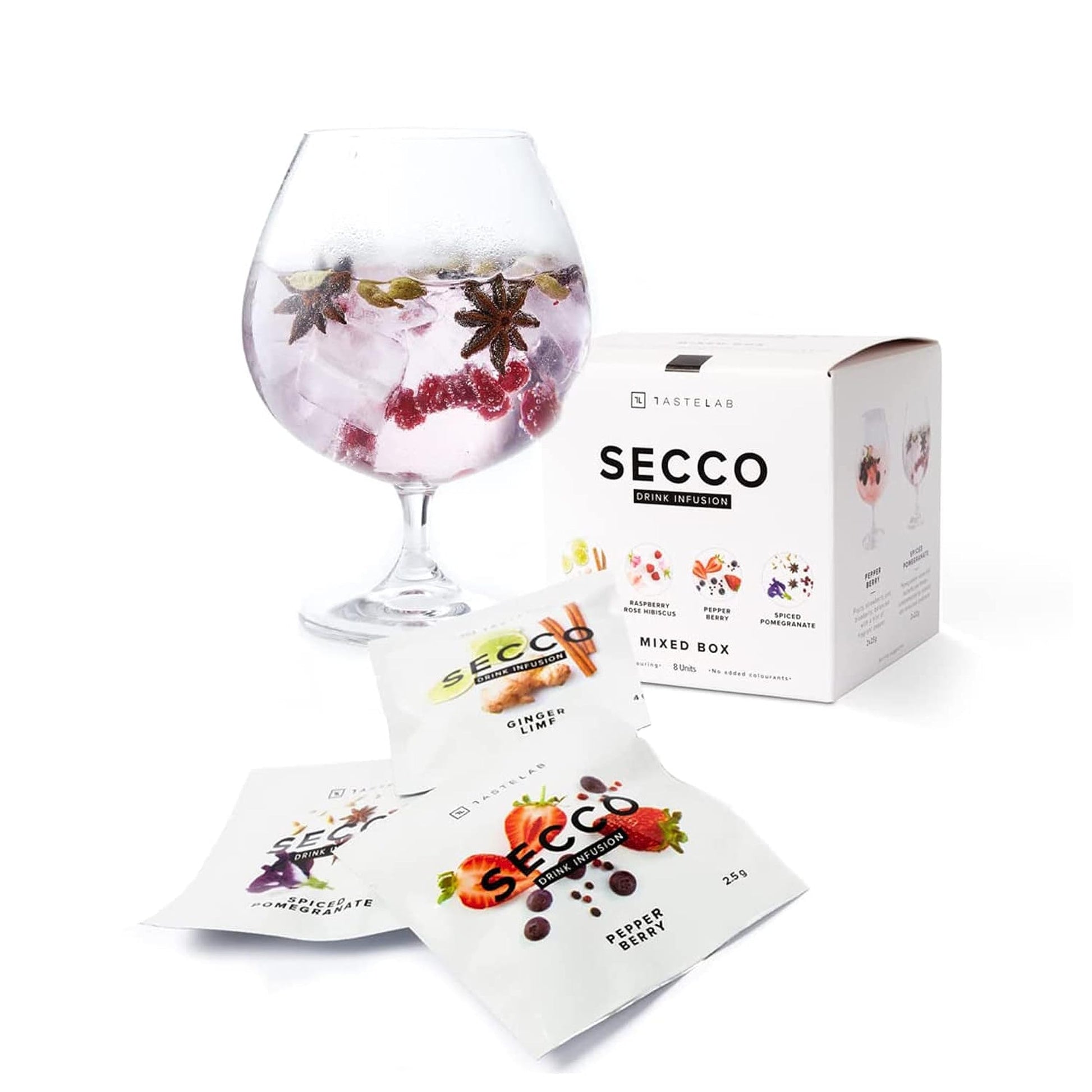 Secco Drink Infusion Signature Variety Box - Pack Of 8 Botanical Sachets For Mixed Flavor  Mocktail & Flavor Blend Mixers - Mixologist Standards Beverage-Style Infusions For All Home Bartending Enthusiasts