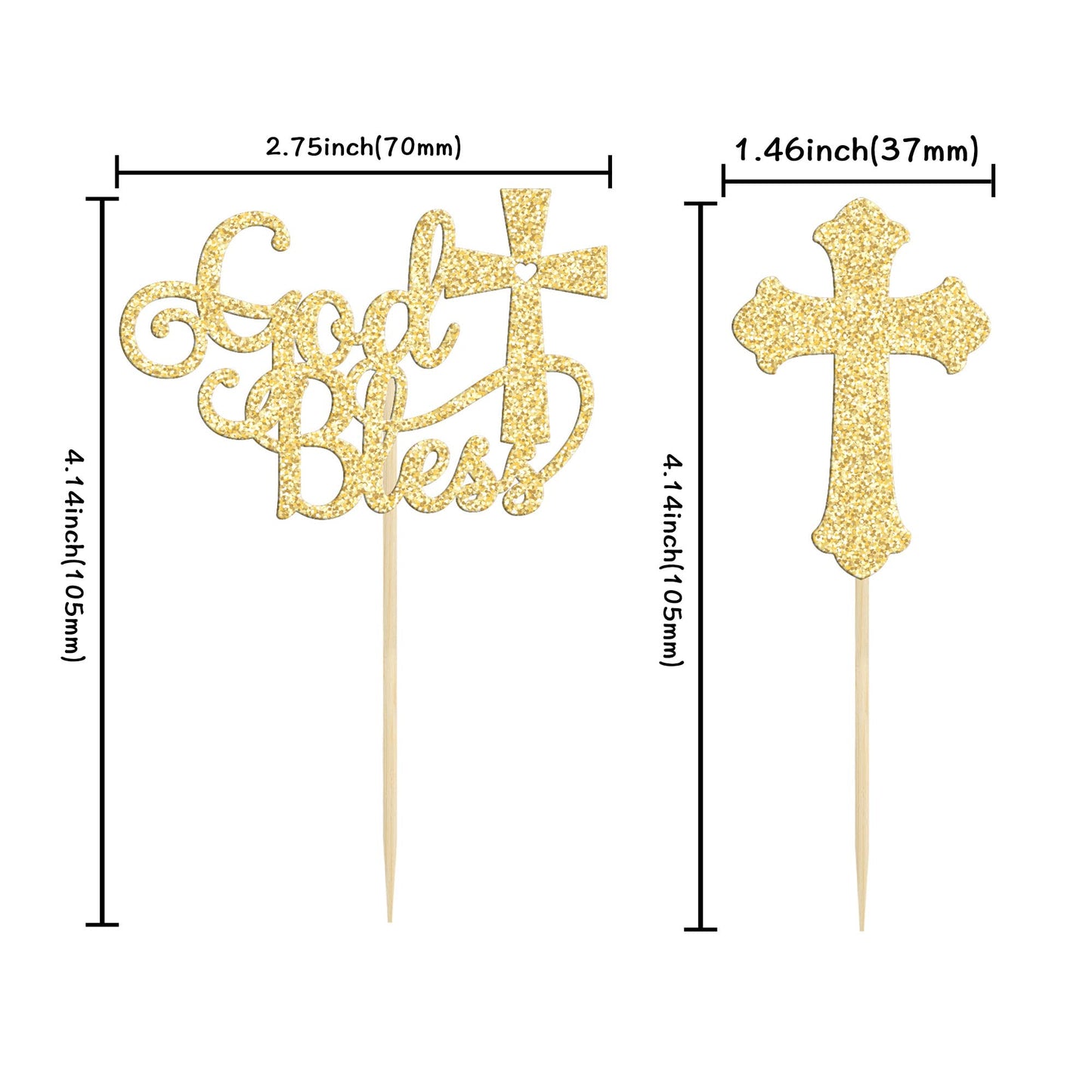 Gyufise Cupcake Toppers, 24Pcs Glitter Cross, Baptism Party Decorations, Gold, Model ZN0096-1-G