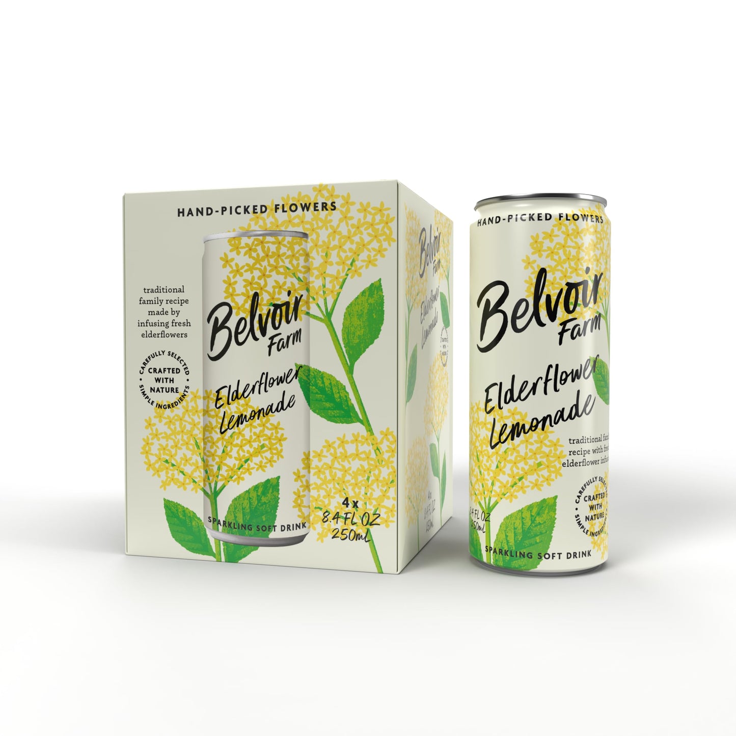 Belvoir Sparkling Elderflower Lemonade, 32 Fl Oz, 4 Cans - Refreshing Drink, Perfect Mixer, Product of the UK