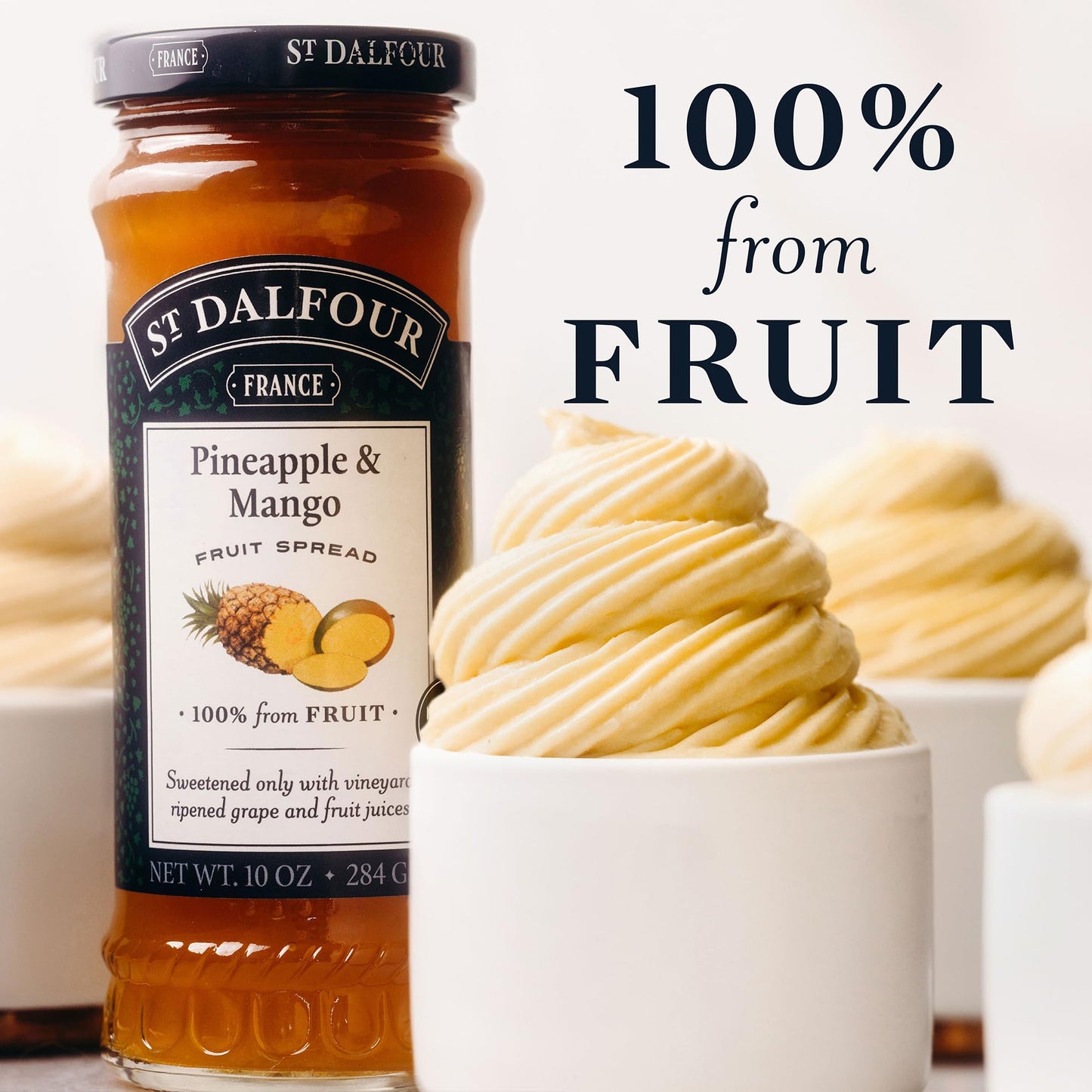 St. Dalfour Pineapple & Mango Fruit Spread - 10Oz - 100% From Fruit, No Artificial Ingredients, Non-Gmo, No Cane Sugars, All Nat