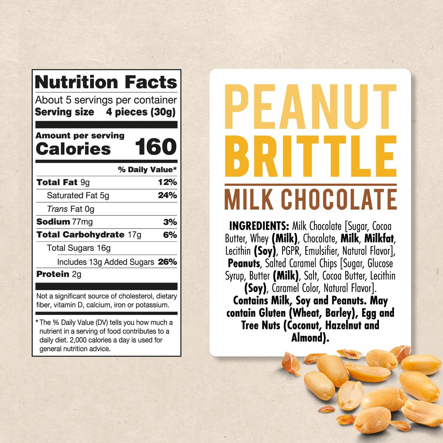 Darrell Lea Peanut Brittle Premium Chocolate Bar, Non-GMO, 5.6 Ounce