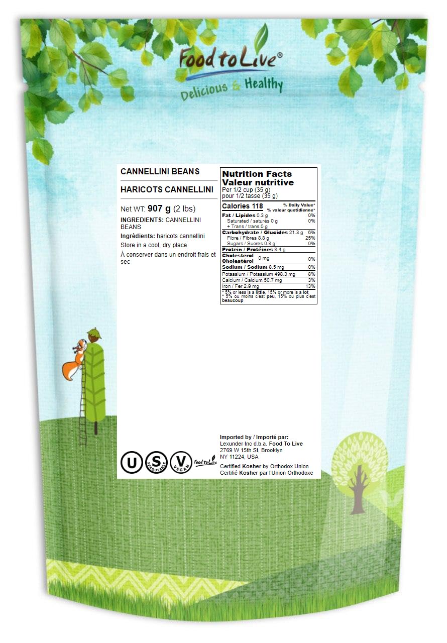 Food To Live - Cannellini Beans, 2 Pounds - Dried White Kidney Beans, Sproutable, Vegan, Kosher, Sirtfood, Bulk. Rich In Fiber,