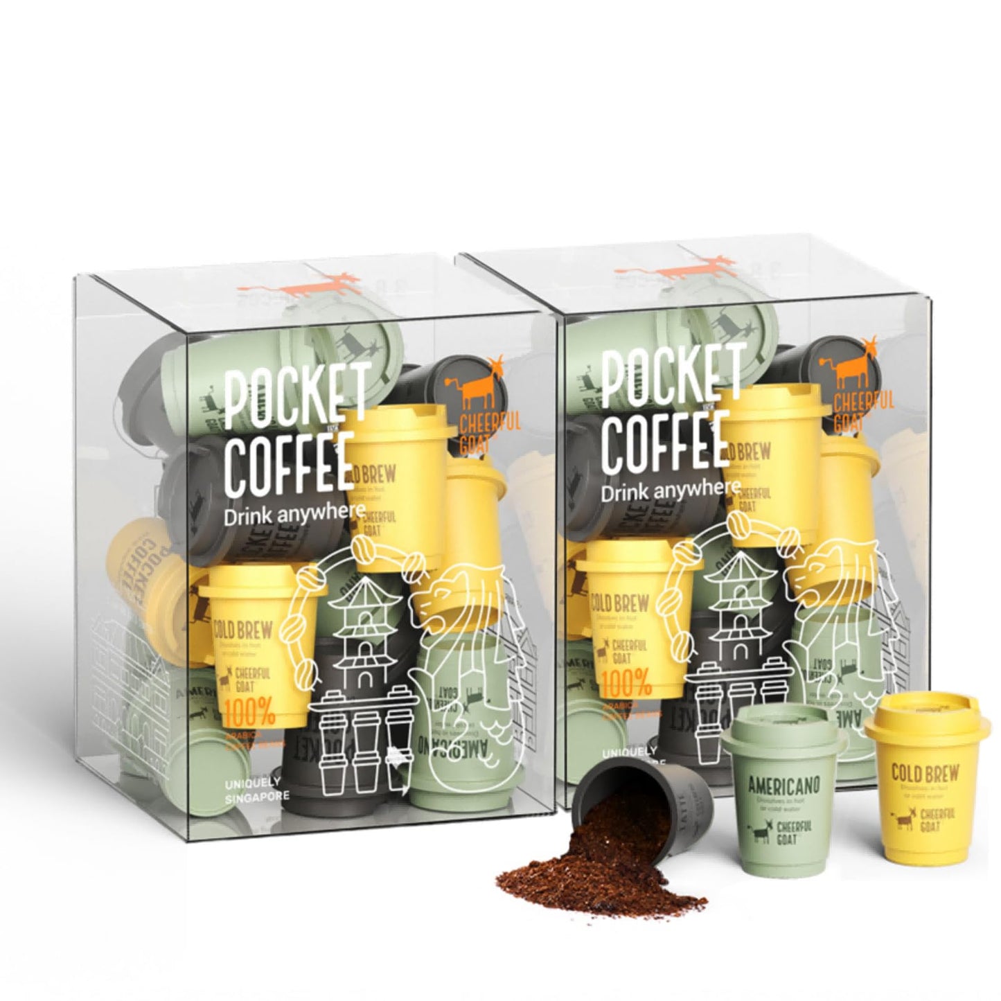 Cheerfulgoat Instant Cold Brew Coffee - Speciality Pocket Coffee 100% Arabica  Freeze Dried For Ultimate Freshness  No Sugar  No Additives  Low Acid  Healthy For Iced & Hot  30 Servings (Mix)
