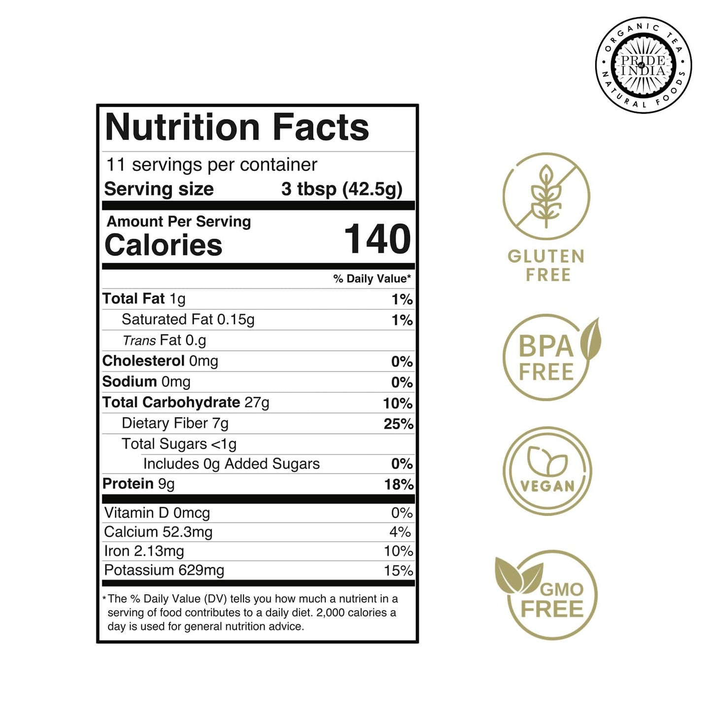 Pride Of India- Black Bean Flour 1 Lbs (454 Gm) Rich Earthy Taste Freshly Milled In Small Batches | Ideal For Cakes Gravies Noodles Smoothies Custard | Vegan, Gluten-Free