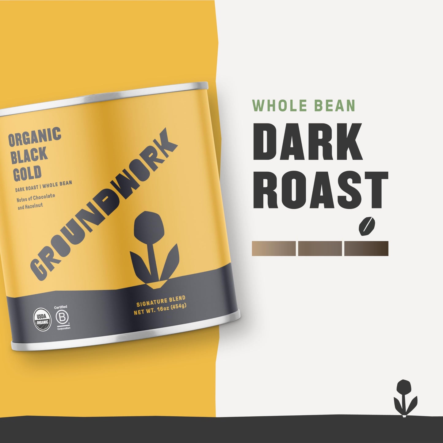 Groundwork Certified Organic Whole Bean Coffee, Black Gold, 16 oz Can